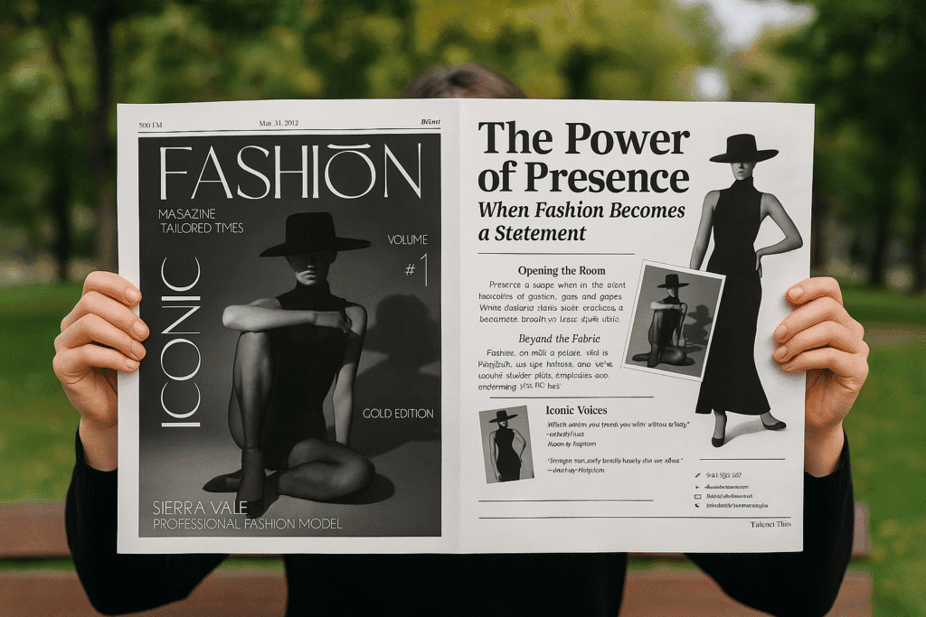Someone holding a Tailored Times fashion newspaper